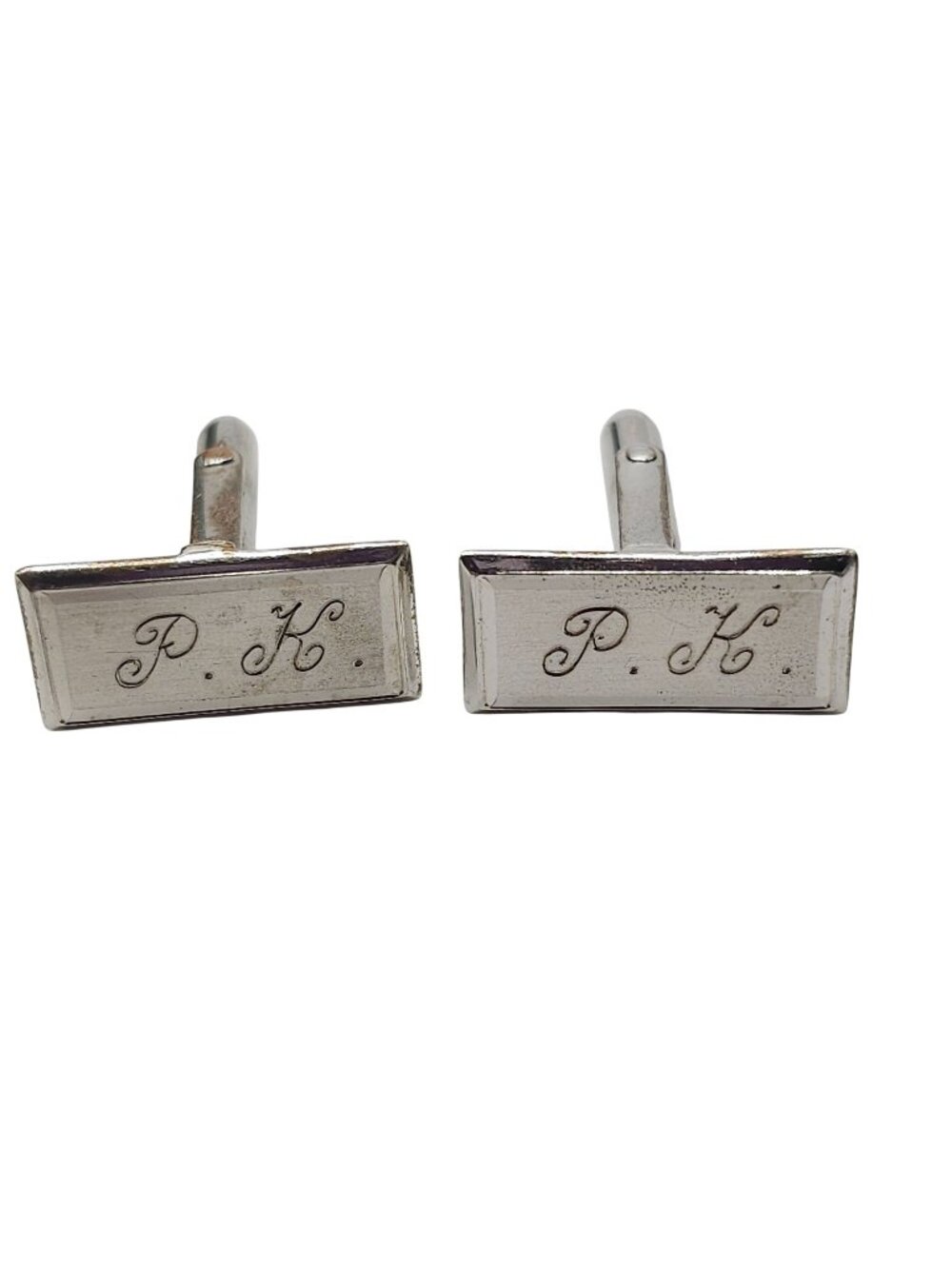Rectangular Sterling Silver Monogrammed "P.K." Cufflinks 8.43 Grams Vintage